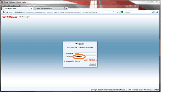 Oracle VM Manager login screen