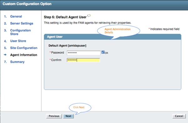 Figure 7: Setup for Default Agent Password