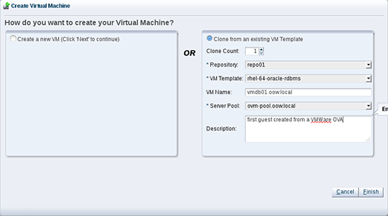 Specifying the virtual machine configuration.