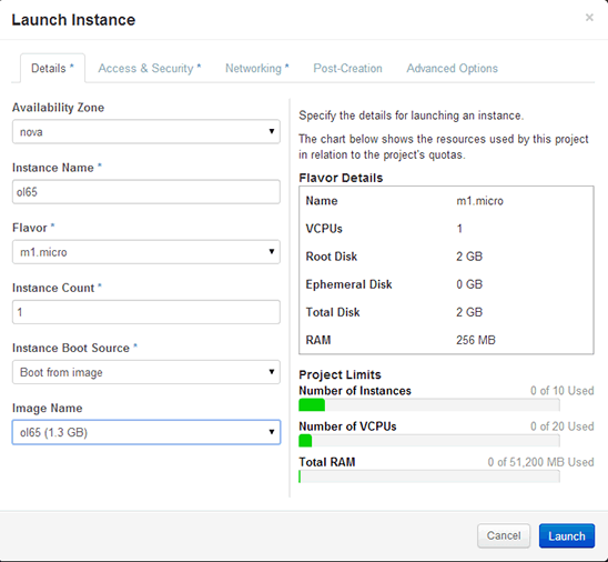 Launch Instance screen