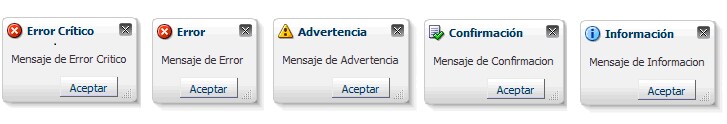 diferentes mensajes que tenemos en ADF