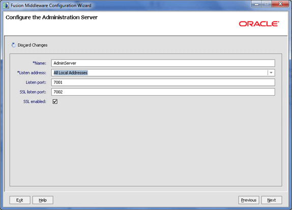 Weblogicdomain, configuraci&oacute;n de la administraci&oacute;n del servidor