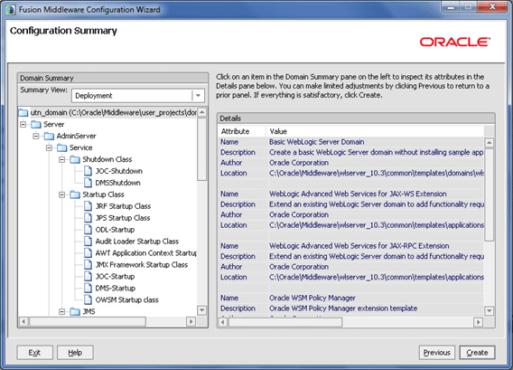 Weblogicdomain, resumen de configuraci&oacute;n 