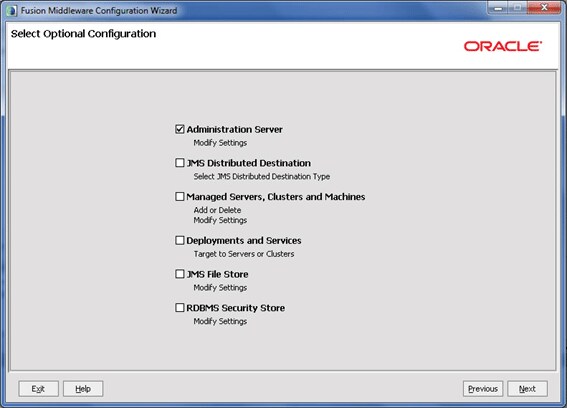 Weblogicdomain, opciones de configuraci&oacute;n 