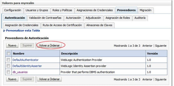Seguridad en weblogic, ordenar proveedores de autenticaci&oacute;n