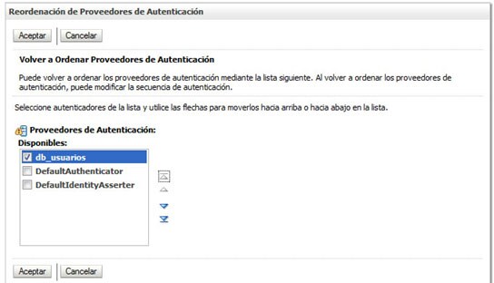 Seguridad en weblogic, volver a ordenar los proveedores de autenticaci&oacute;n