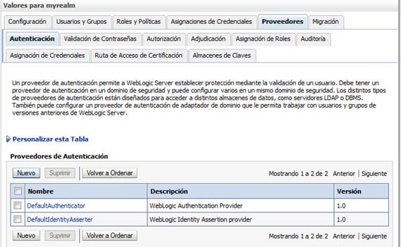 Seguridad en weblogic, proveedor de autenticaci&oacute;n