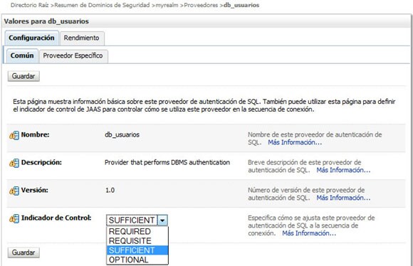 Seguridad en weblogic, proveedor de autenticaci&oacute;n, indicador de Control