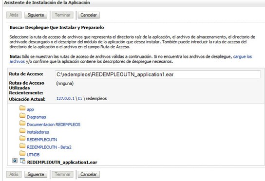 Weblogic despliegue, buscar e instalar aplicación