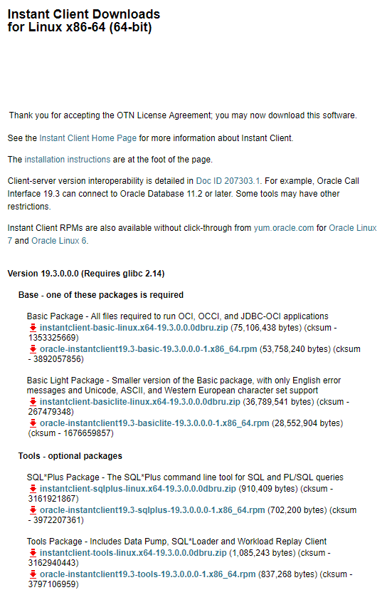 Instant Client Downloads For Linux x86-64(64bit)