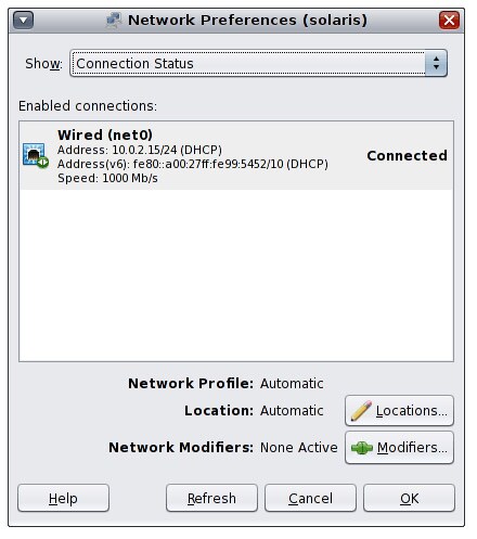 Caixa de di&aacute;logo Network Preferences do Oracle Solaris