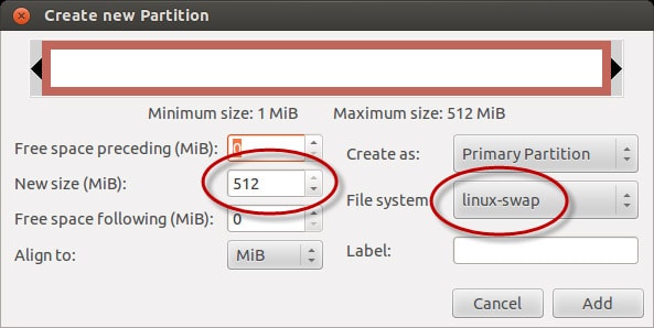 Nova partição de troca