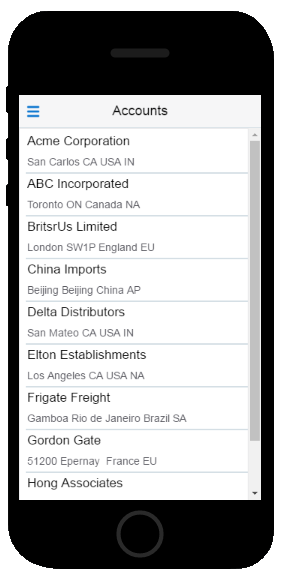 The Accounts list screen.