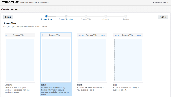 The Screen Type page.