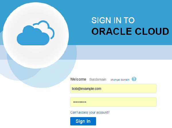 The Oracle Cloud Login page.