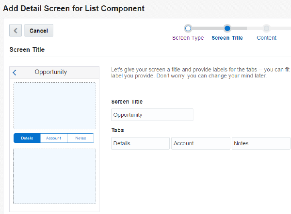 The Screen Name page.