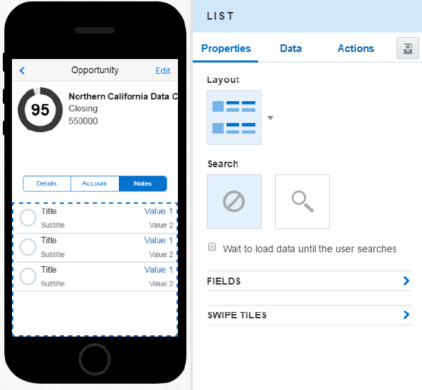 The List component properties.