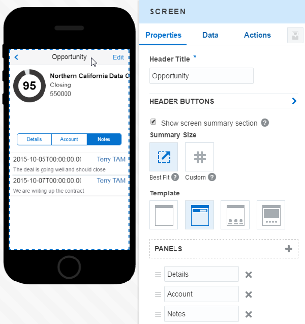 The header of the Opportunity screen.