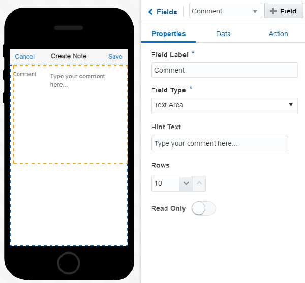 The Text Area configuration options.