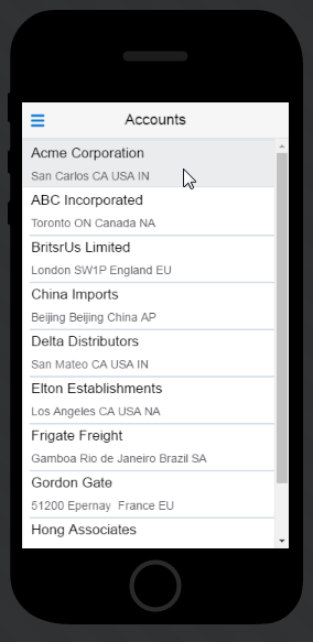 A list item in the Accounts screen.