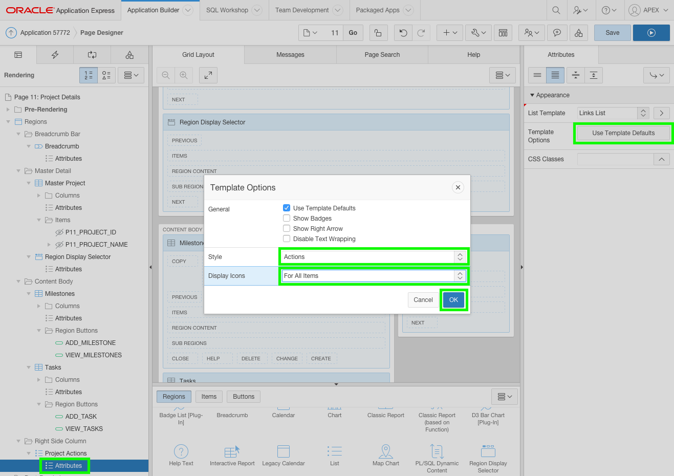Set Template Options