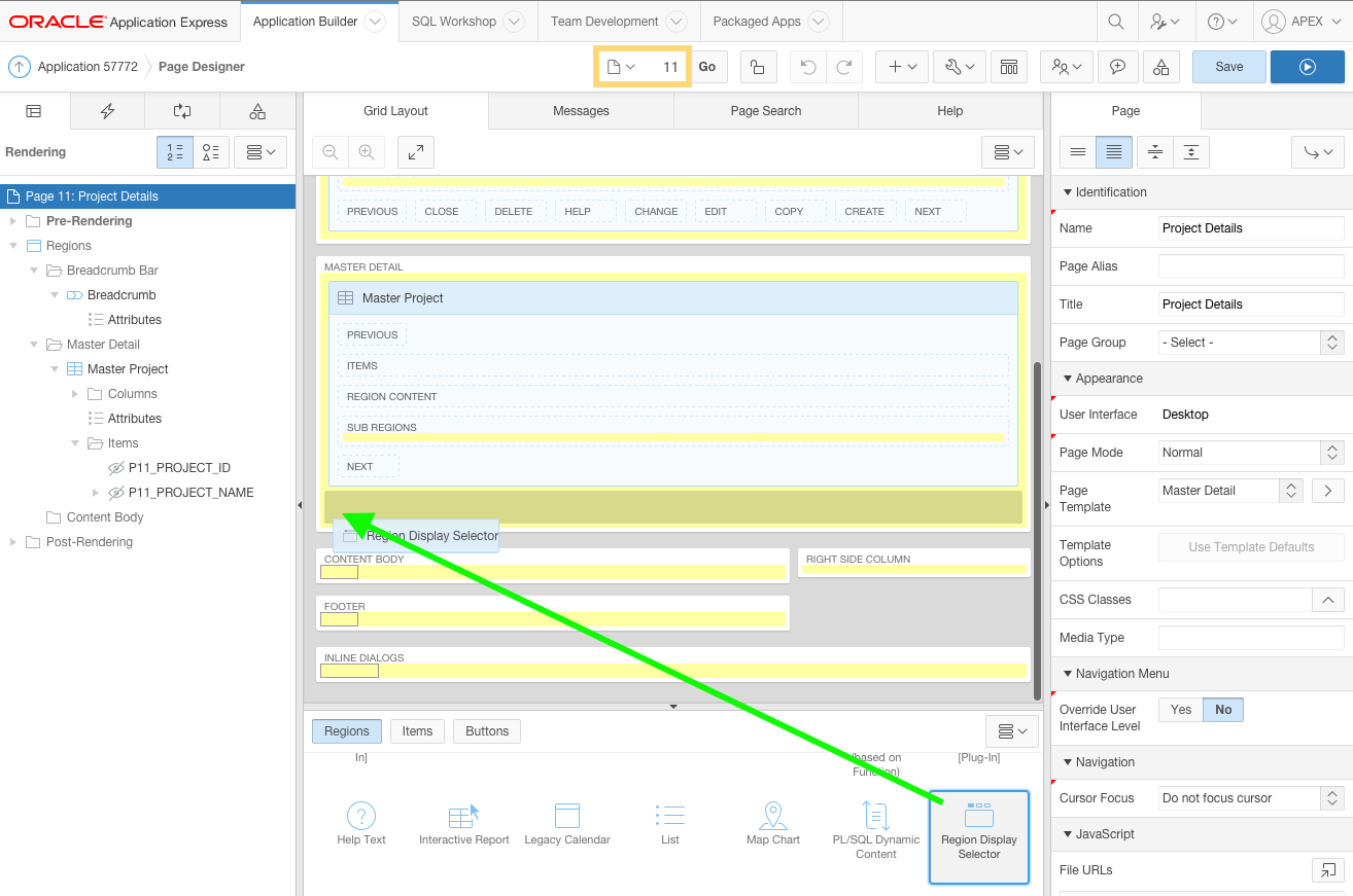 Drag and Drop Region Display Selector