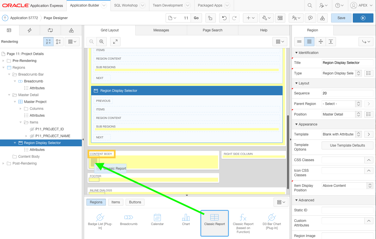 Drag and Drop Classic Report region