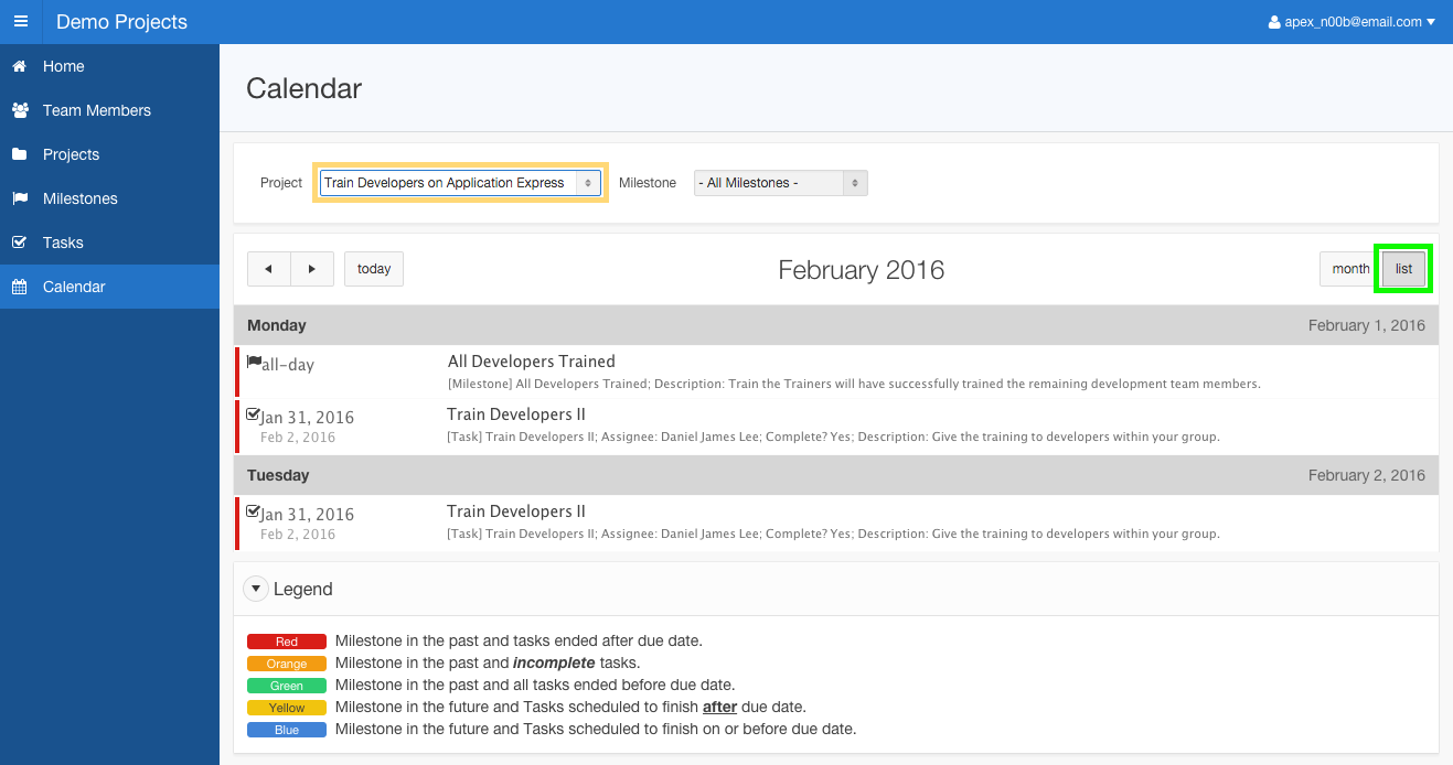 Runtime - Calendar List