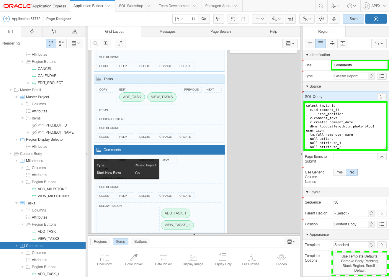 Set Region Attributes