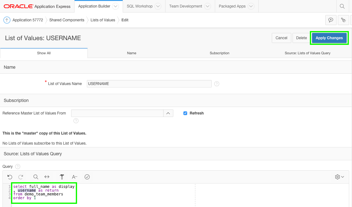 Update List of Values