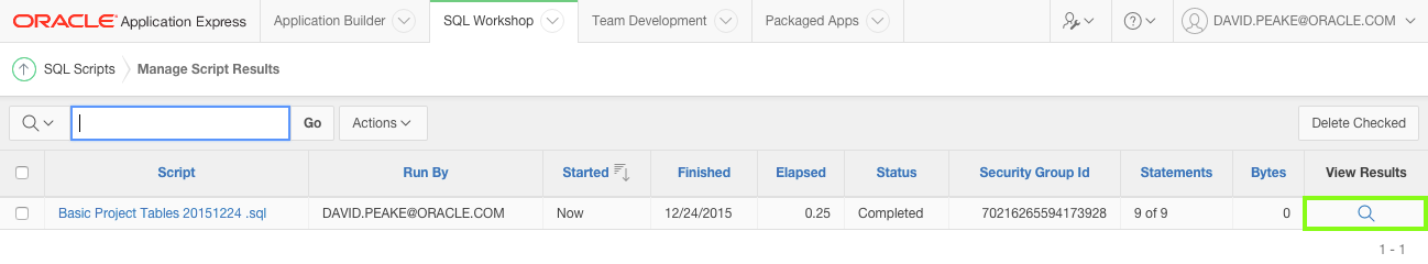 View Results of running the script file