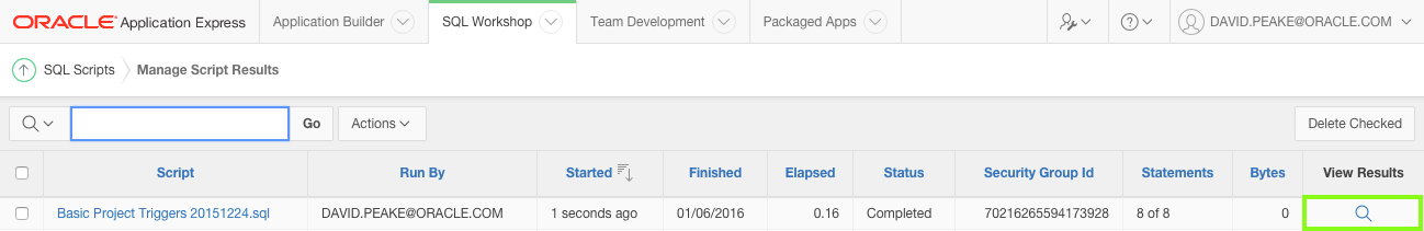 View Results of running the script file