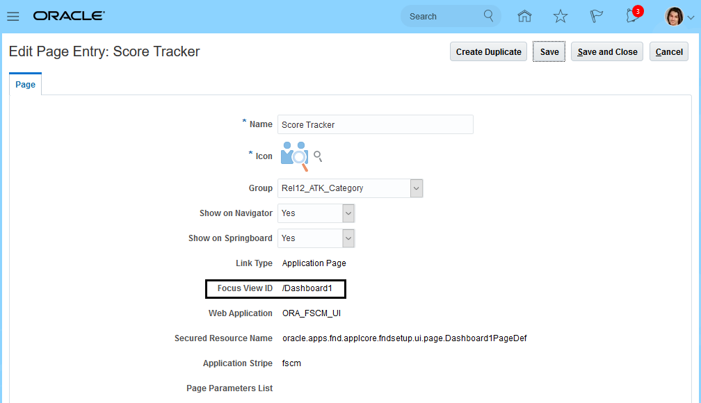 Screenshot of the properties of a predefined dashboard, with various details suchs as name, group, link type, Focus View ID, and so on.