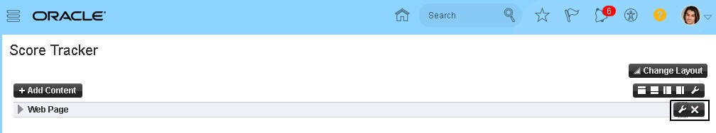 Screenshot of the Page Composer tool on the predefined dashboard, with various options such as Edit and Change Layout.