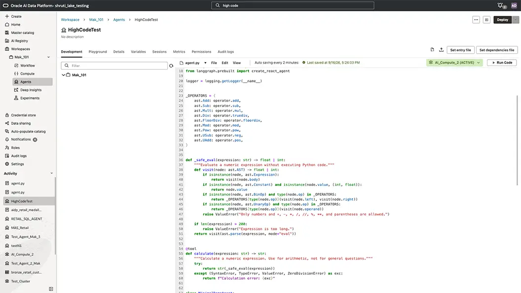High-code agent development view