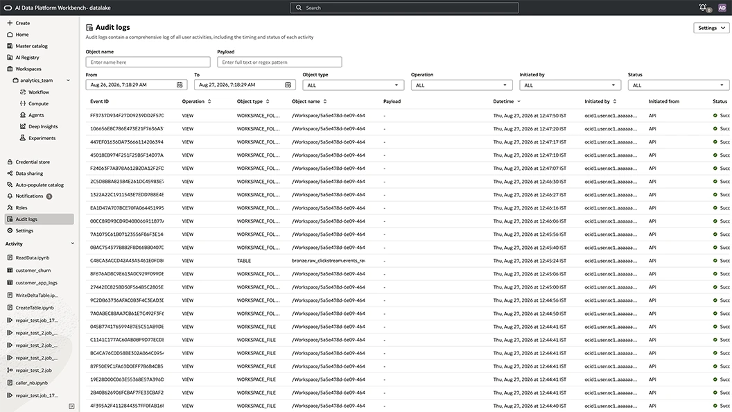 Audit logs view