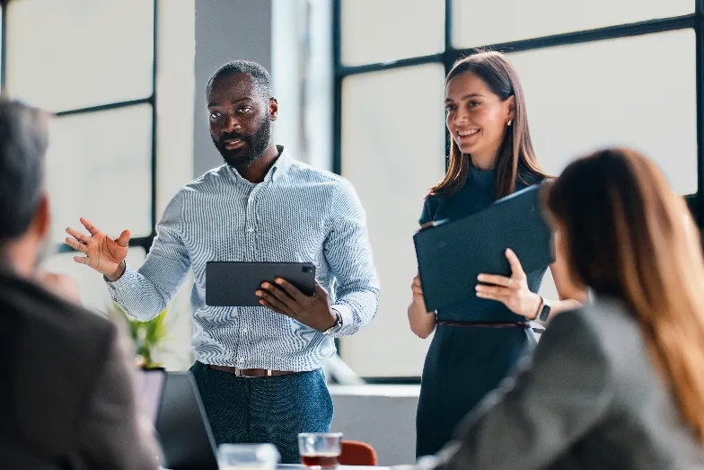 man leading a discussion