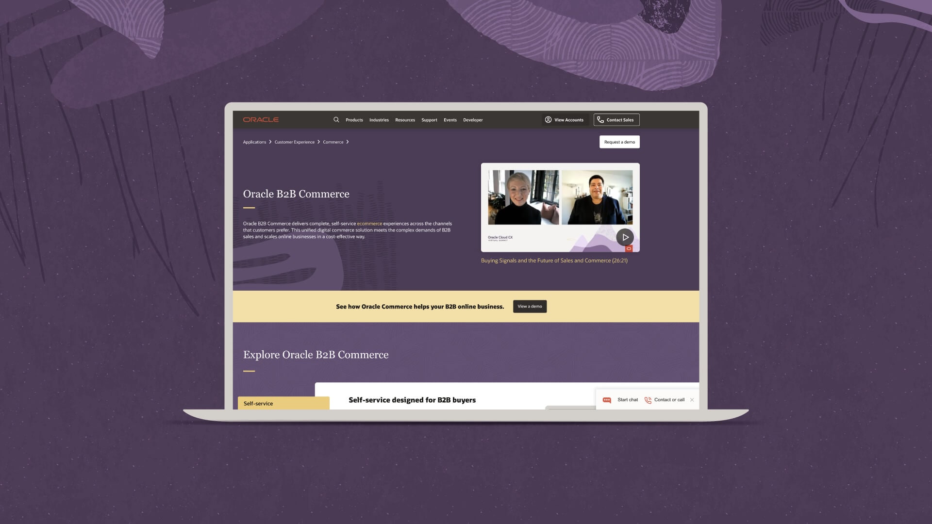 Oracle Commerce website in laptop