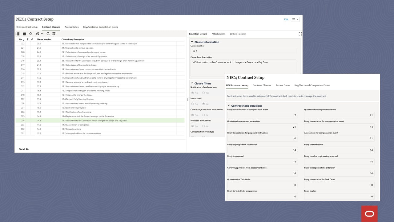 Primavera Unifier NEC4 templates and clause library