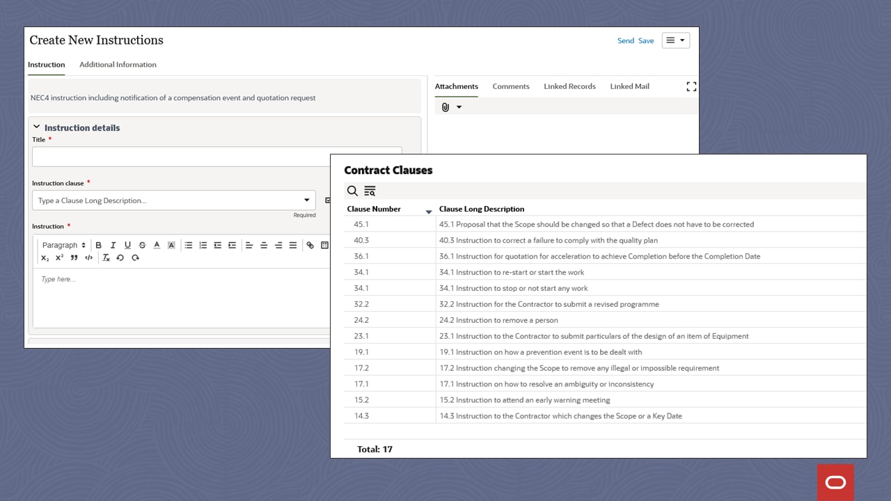 Instructions and compensation events