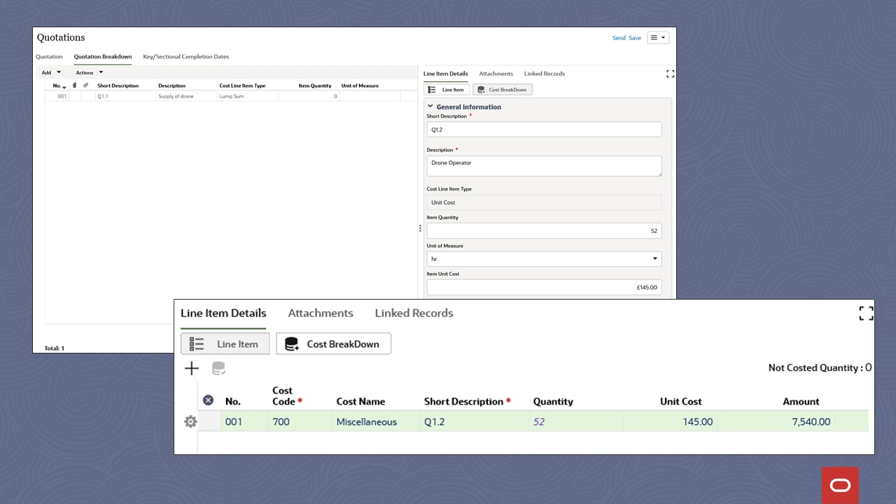 Detailed cost breakdown for quotations and assessments