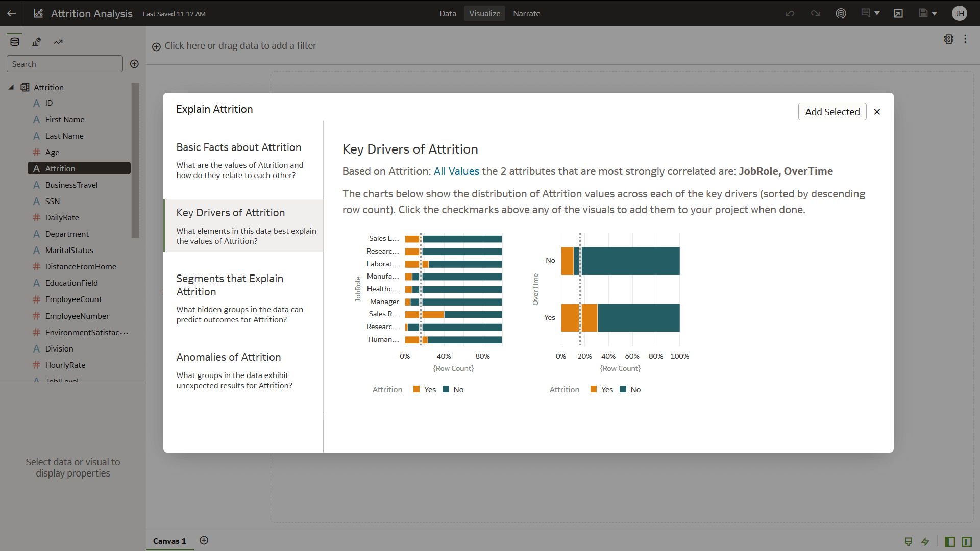 Attrition ML explanation view