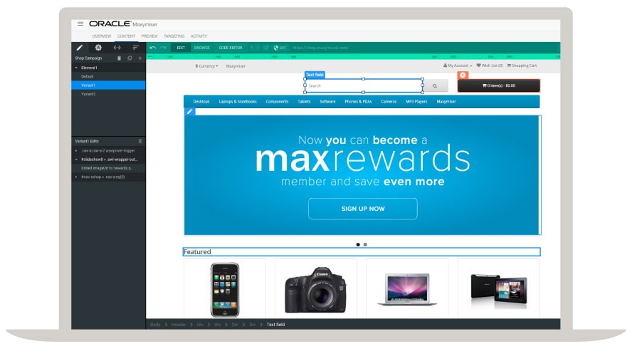 Modifier à l'aide du tableau de bord Maxymiser