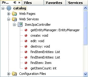 Figure 6. ItemJPAController Web Service in the Web Services Node