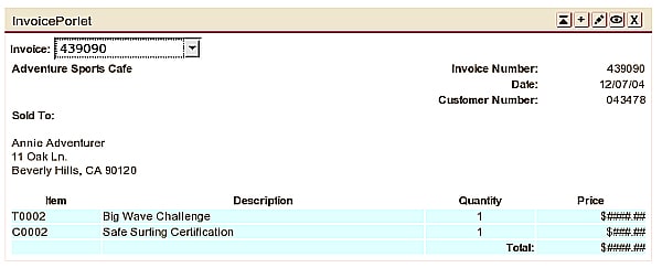 Figure 4: Sample Application: Invoice Ajax Portlet