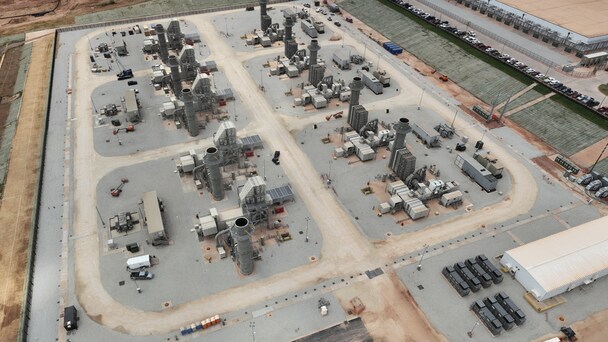 Aerial view of an industrial power facility under construction