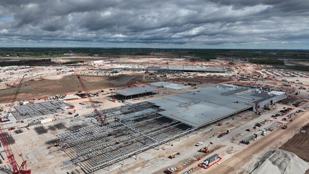 Aerial view of large industrial construction site
