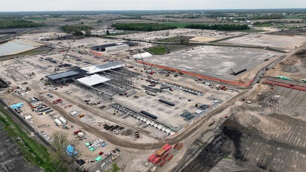 Aerial view of industrial facility construction site
