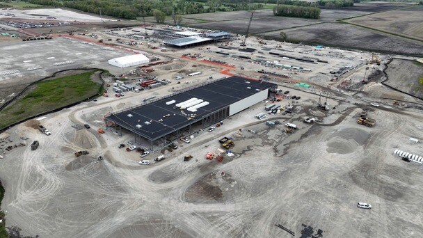 Aerial view of data center construction site
