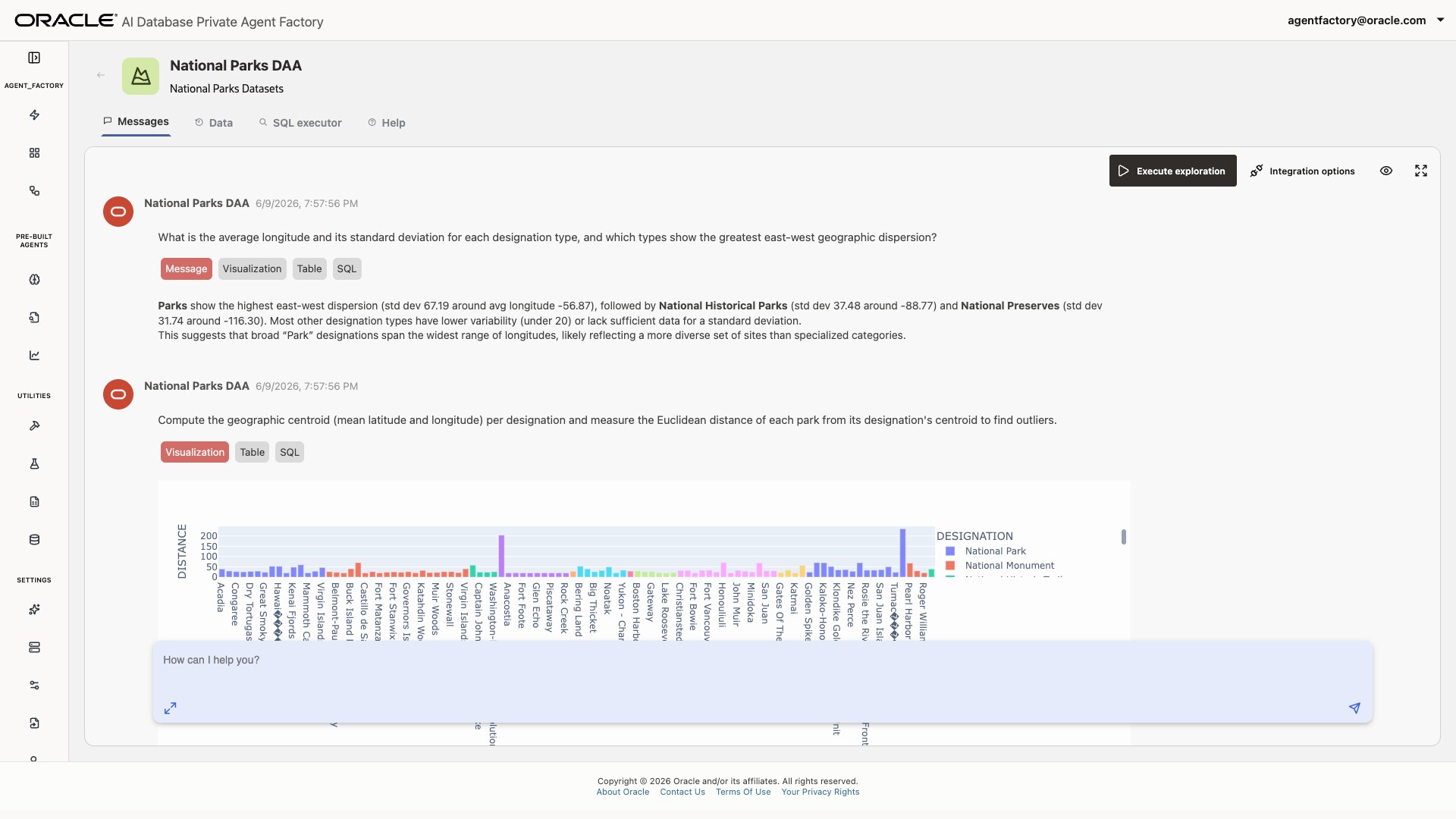 Screenshot of a Data Analysis Agent chat